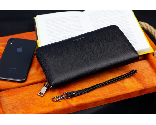 Черный кошелек-клатч с блоком под карточки под одной молнией из натуральной кожи  Marco Coverna МС-5901Q