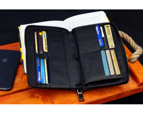 Черный кошелек-клатч с блоком под карточки под одной молнией из натуральной кожи  Marco Coverna МС-5901Q