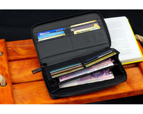 Черный кошелек-клатч с блоком под карточки под одной молнией из натуральной кожи  Marco Coverna МС-5901Q