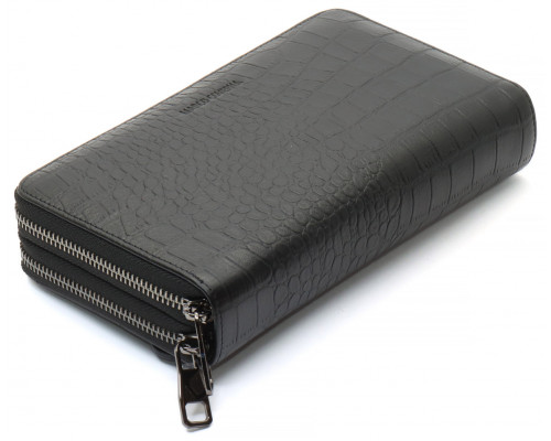 Черный кошелек-клатч на две молнии с фактурной натуральной кожи  Marco Coverna MCJP-5902B