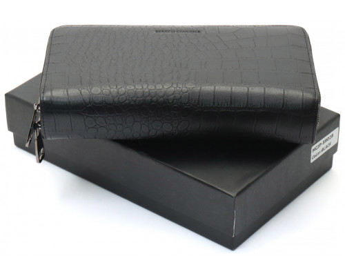 Черный кошелек-клатч на две молнии с фактурной натуральной кожи  Marco Coverna MCJP-5902B