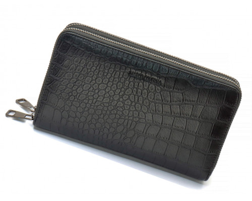 Черный кошелек-клатч на две молнии с фактурной натуральной кожи  Marco Coverna MCJP-5902B