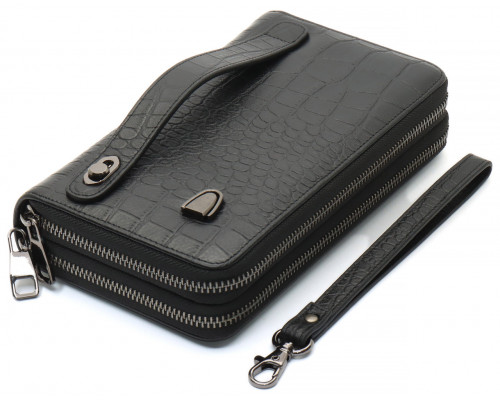 Черный кошелек-клатч на две молнии с фактурной натуральной кожи  Marco Coverna MCJP-5902B