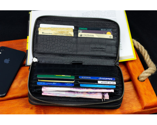 Черный кошелек-клатч на две молнии с фактурной натуральной кожи  Marco Coverna MCJP-5902B