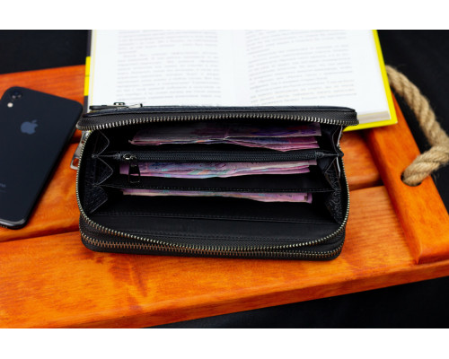 Черный кошелек-клатч на две молнии с фактурной натуральной кожи  Marco Coverna MCJP-5902B