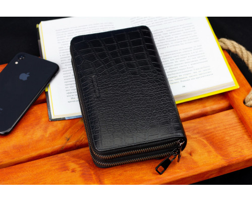 Черный кошелек-клатч на две молнии с фактурной натуральной кожи  Marco Coverna MCJP-5902B