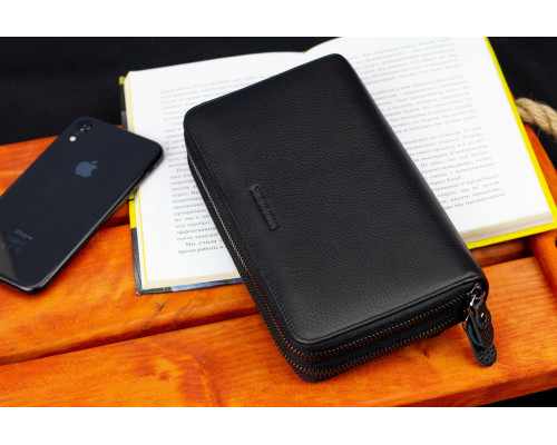 Черный кошелек-клатч на две молнии из натуральной кожи Marco Coverna B-5902B-1Q