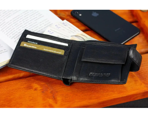 Кожаное мужское портмоне на кнопке ST Leather ST-104-1 черный