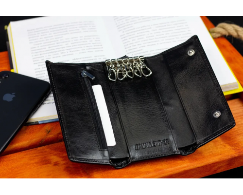 Черная ключница из натуральной кожи с отделением для денег ST Leather B416