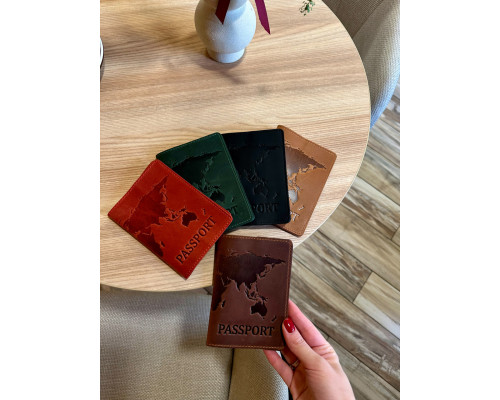 Кожаная обложка для паспорта с картой и надписью Ukraine