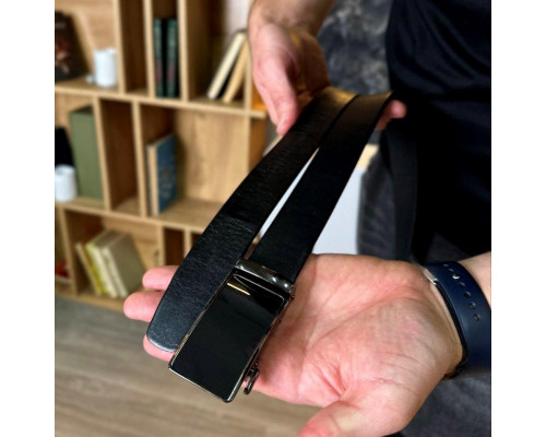 Мужской кожаный ремень с пряжкой автомат 3733