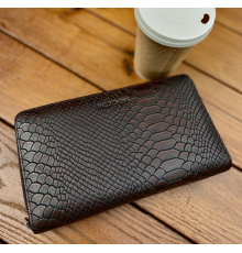 Коричневый кошелек-клатч на две молнии с блоком под карты из натуральной кожи Marco Coverna MC086-5901С