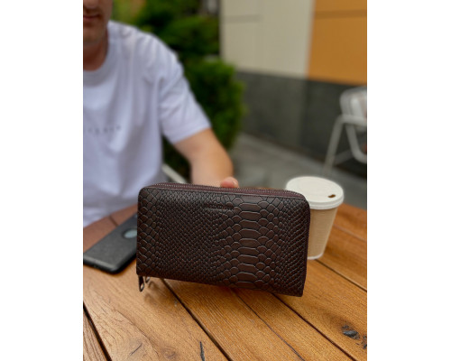 Коричневый кошелек-клатч на две молнии с блоком под карты из натуральной кожи Marco Coverna MC086-5901С