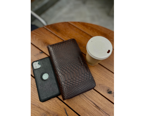 Коричневый кошелек-клатч на две молнии с блоком под карты из натуральной кожи Marco Coverna MC086-5901С