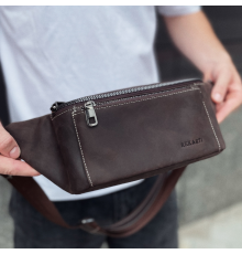Сумка-бананка из кожи 24х11х8, мужской крези хорс для гаджетов на пояс CH-7371 коричневая