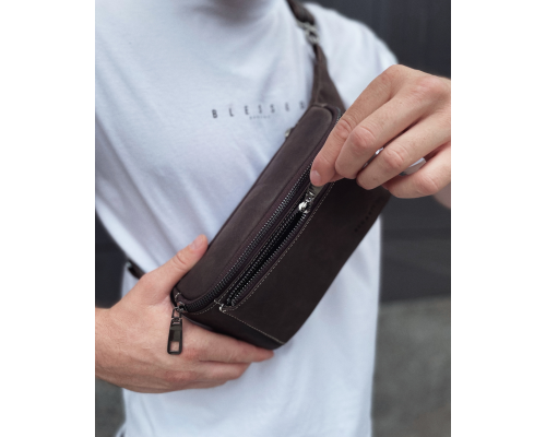 Сумка-бананка из кожи 24х11х8, мужской крези хорс для гаджетов на пояс CH-7371 коричневая