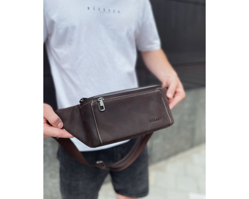 Сумка-бананка из кожи 24х11х8, мужской крези хорс для гаджетов на пояс CH-7371 коричневая