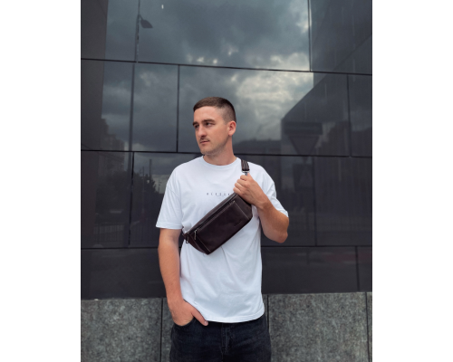 Сумка-бананка из кожи 24х11х8, мужской крези хорс для гаджетов на пояс CH-7371 коричневая