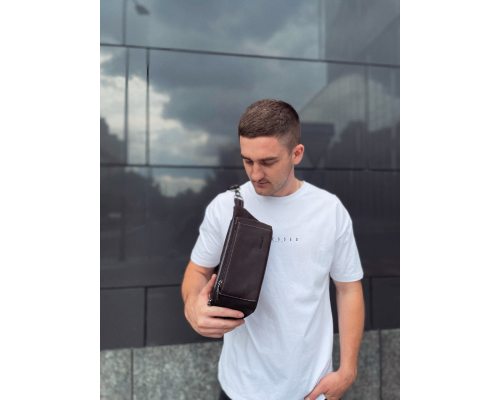 Сумка-бананка из кожи 24х11х8, мужской крези хорс для гаджетов на пояс CH-7371 коричневая