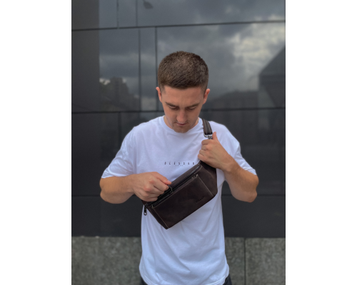 Сумка-бананка из кожи 24х11х8, мужской крези хорс для гаджетов на пояс CH-7371 коричневая