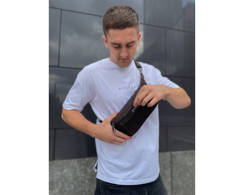 Сумка-бананка из кожи 24х11х8, мужской крези хорс для гаджетов на пояс CH-7371 коричневая