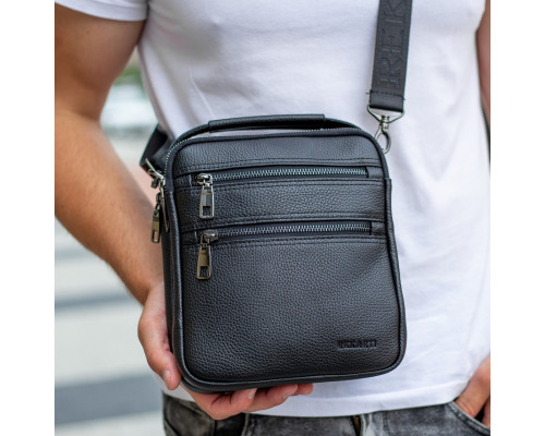 Кожаная мужская сумка-барсетка 20х23х6, мессенджер через плечо Bexhill BX-14660 черный