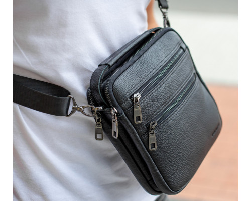 Кожаная мужская сумка-барсетка 20х23х6, мессенджер через плечо Bexhill BX-14660 черный