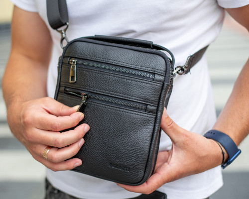 Кожаная мужская сумка-барсетка 20х23х6, мессенджер через плечо Bexhill BX-14660 черный