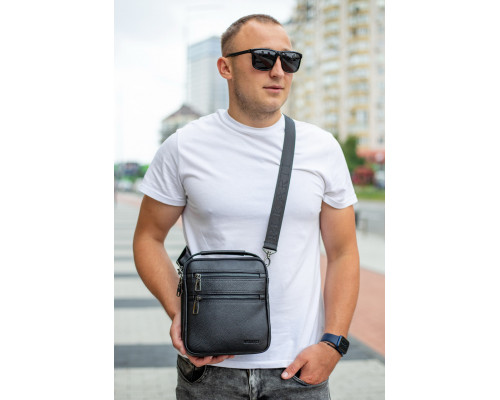 Кожаная мужская сумка-барсетка 20х23х6, мессенджер через плечо Bexhill BX-14660 черный