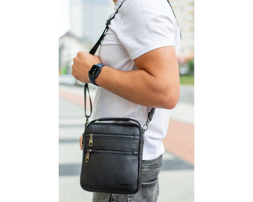 Кожаная мужская сумка-барсетка 20х23х6, мессенджер через плечо Bexhill BX-14660 черный