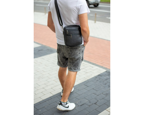 Кожаная мужская сумка-барсетка 20х23х6, мессенджер через плечо Bexhill BX-14660 черный