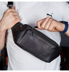 Сумка-бананка для телефона 11х25х8, стильный слинг из натуральной гладкой кожи TD-31848 черный