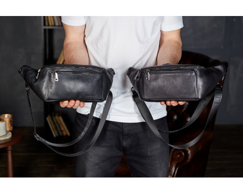 Сумка-бананка для телефона 11х25х8, стильный слинг из натуральной гладкой кожи TD-31848 черный