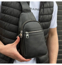 Мужская сумка-бананка через плечо 18х32х7, унисекс рюкзак на грудь с натуральной кожи TIDING BAG 3280 черный