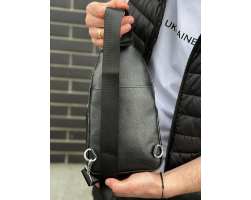 Мужская сумка-бананка через плечо 18х32х7, унисекс рюкзак на грудь с натуральной кожи TIDING BAG 3280 черный