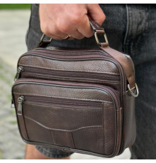 Мужская кожаная сумка барсетка 23х19х7, мессенджер через плечо с ручкою коричневая BEXHILL 61881B