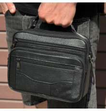 Мужская барсетка с ручкой 23х19х7, сумка кожаная с ремнем через плечо BEXHILL BX-14440B черная