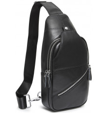 Мужская вместительная бананка 18х32х7, кожаная сумка рюкзак для прогулок Tiding Bag 7579 черная
