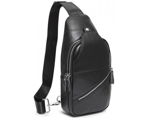 Мужская вместительная бананка 18х32х7, кожаная сумка рюкзак для прогулок Tiding Bag 7579 черная