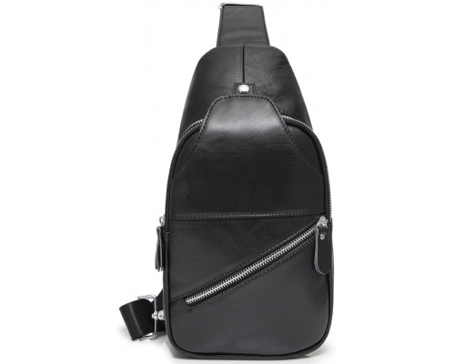 Мужская вместительная бананка 18х32х7, кожаная сумка рюкзак для прогулок Tiding Bag 7579 черная