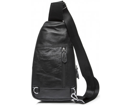 Мужская вместительная бананка 18х32х7, кожаная сумка рюкзак для прогулок Tiding Bag 7579 черная