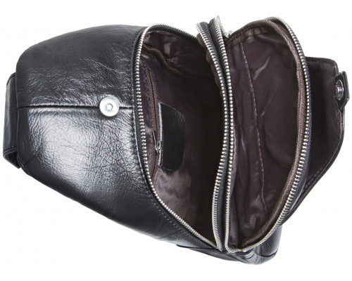 Мужская вместительная бананка 18х32х7, кожаная сумка рюкзак для прогулок Tiding Bag 7579 черная