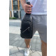 Мужской слинг через плечо 18х32х7, кожаная нагрудная бананка, сумка рюкзак Tiding Bag 33737 черная
