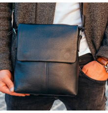 Мужской классический мессенджер 23х26х6, барсетка через плечо кожаный Tiding Bag 2862 черный