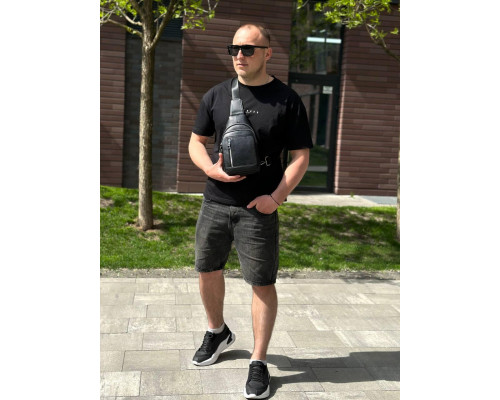 Мужской стильный слинг на плечо 18х32х6, сумка рюкзак для путешествий и отдыха TIDING BAG 7862 черная