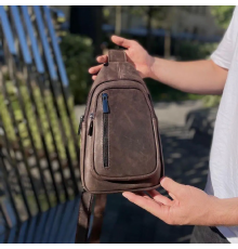 Мужской слинг из кожи 17х30х6, крейзи хорс для телефона 6349 коричневый