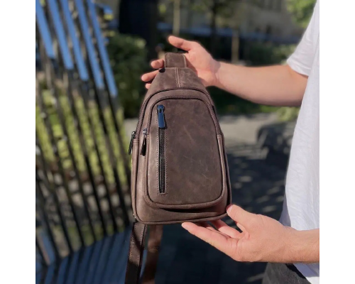 Мужской слинг из кожи 17х30х6, крейзи хорс для телефона 6349 коричневый