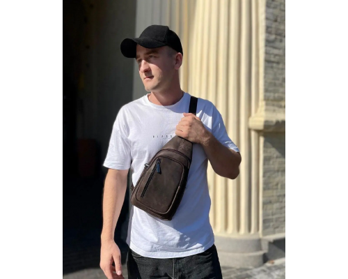 Мужской слинг из кожи 17х30х6, крейзи хорс для телефона 6349 коричневый