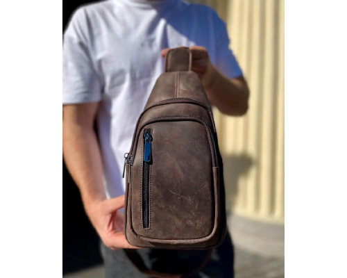 Мужской слинг из кожи 17х30х6, крейзи хорс для телефона 6349 коричневый
