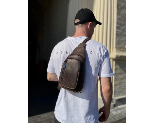 Мужской слинг из кожи 17х30х6, крейзи хорс для телефона 6349 коричневый